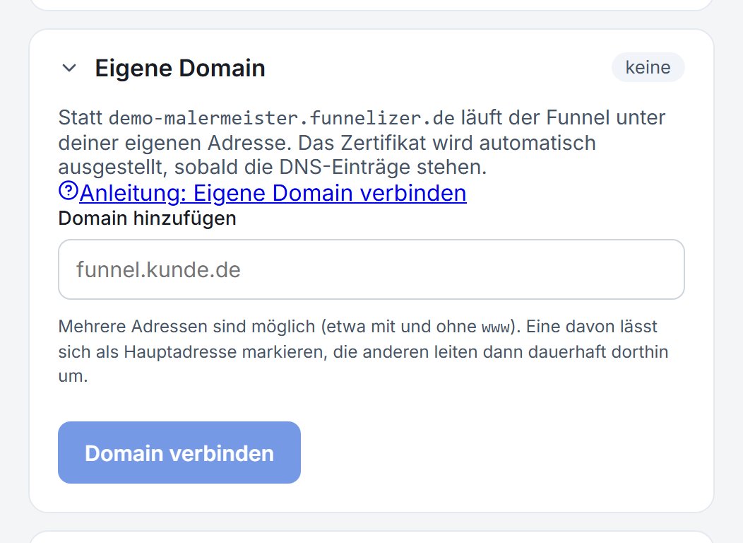 Die Domain-Einstellungen eines Funnels mit den DNS-Einträgen und dem Status.